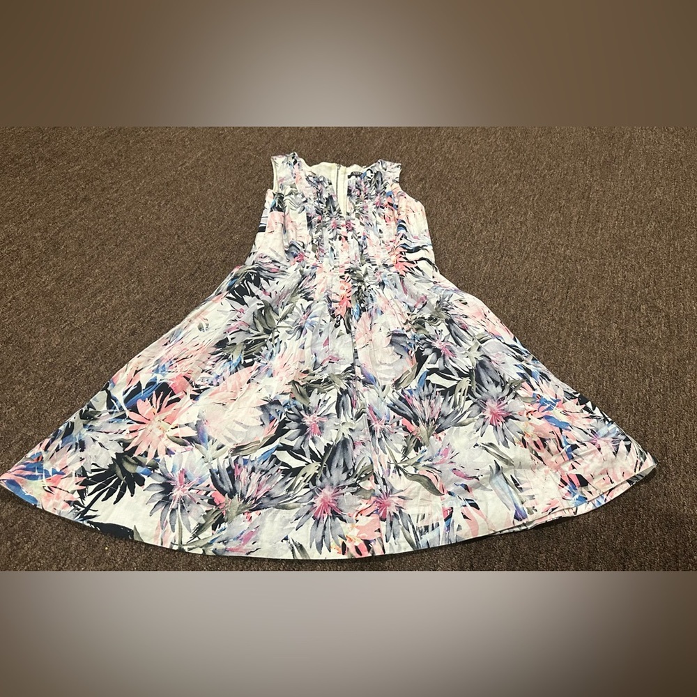EUC Women’s NYDJ Lana Dress 0 floral multicolor sleeveless flare spring Easter